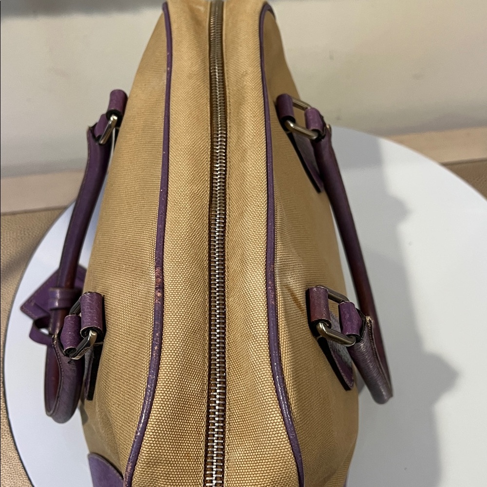 Prada Beige Canvas Satchel with Purple Leather Trim - Picture 14 of 16